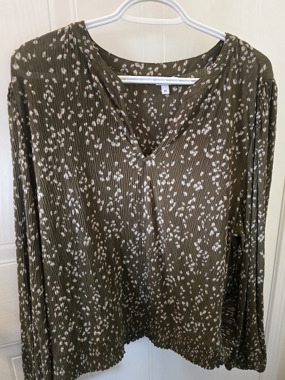 Reitmans Olive Green Floral-Teardrop Print Blouse